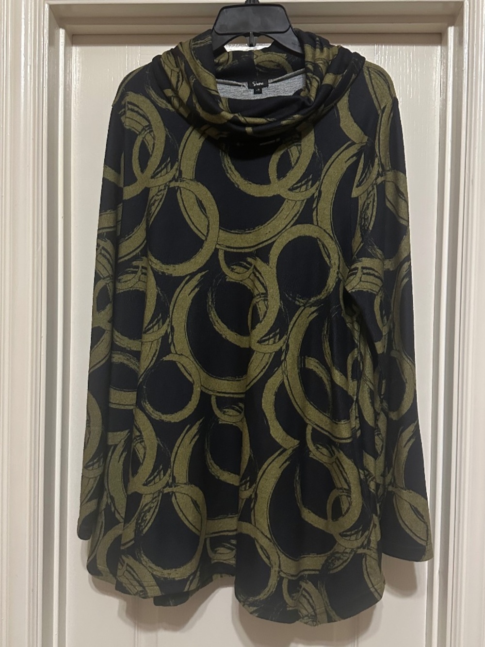 Shana Abstract Tunic Top Dress  L Cowl Neck Knee Length Art To Wear